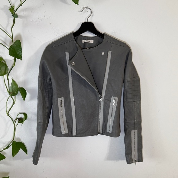 J Brand Lambs Gray Leather Jacket - Picture 1 of 12
